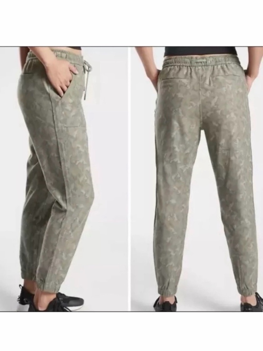 Athleta Farallon Stratum Camo Jogger Olive Green Size 8 Drawstring